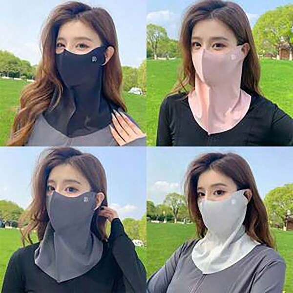 2 pezzi Maschera femminile in seta di ghiaccio anti-ultravioletti, protezione per il collo alla guida con protezione solare UPF 50+, sciarpa-maschera traspirante estiva, protezione solare per attività all'aperto, taglie grandi.