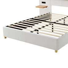 Queen Size Platform Bed , Upholstered Platform Bed With 2 Bedside Pillows And Storage Side Shelves, Velvet Bed Frame With Big Headboard,Beige - 大號-米色 - 查看 6