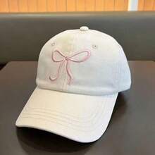 1 件可调节棒球帽，粉色蝴蝶结刺绣 - 甜美可爱风格，四季可折叠涤纶帽，按扣闭合，送给女性的完美礼物，刺绣棒球帽 - 彩色 - 查看 15