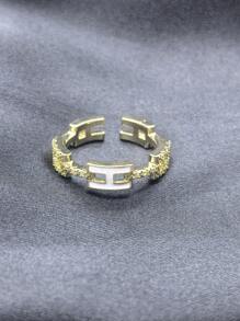 1 pieza Anillo con letra H - Anillo de envoltura abierto minimalista de alta gama con circonia esmaltada, anillo de dedo/índice de moda para mujer