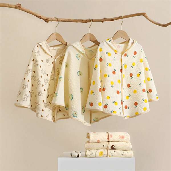 1 peça de roupa de verão para bebê com protetor solar, manto de gaze fina, roupão respirável, roupas de passeio para bebê, capa com capuz à prova de vento