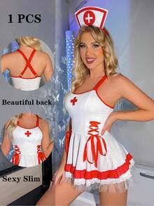 1 Set Of White Women's Sexy Lingerie Pajamas Set Valentine's Day Cosplay Nurse Doctor Dress Uniform Includes: Dress, Underwear, Hairpin, Cute Pure Girl Women Nightclub Club Party Performance Clothes Summer Halloween - White - View 1