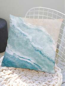2 Pcs Wave Pattern Cushion Covers, Blue Wave Marble Textured Pillow Shams, Vacation Style Polyester Single-Sided Printing Hidden Zipper Pillow Cases, Without Pillow Inserts, Home Decor, Suitable For Summer Party, Pool Decoration, Bedroom, Living Room, Dorm, College Bedding, 45x45cm