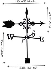 Weathervane, Vintage Black Metal Weathervane With Wind Direction Indicator For Outdoor, Garden, Roof And Fence Decoration
