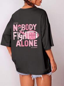 Camiseta deportiva de verano para mujer, cuello redondo, mangas cortas, 100% poliéster, buena elasticidad, tejido de punto, estampado de letras de rugby, jersey casual
