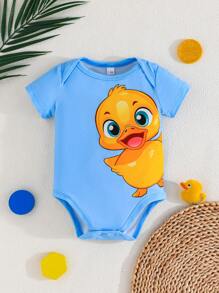 3pcs/Set Cute Duckling Print Baby Outdoor Casual Romper, Short Sleeve Snap-Up Triangle Bodysuits, Comfortable Easy-To-Wear Summer New Arrival