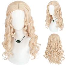Medium-Long Wavy Golden Princess Wig With Necklace, Suitable For Adults And Children. Made Of Synthetic Heat-Resistant Fiber Without Glue, Applicable For Halloween Party, School Carnival, Concert, Vacation Photography, Theme Events, Anime Expo, Exhibition, And Daily Wear. - Gold - View 1