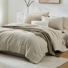 5/7 Pieces Soft Comforter Sets - Comforter, Fitted Sheet, Flat Sheet,  Pillow Shams,  Pillowcases, All Season Bedding - 淺燕麥色 - 查看 3