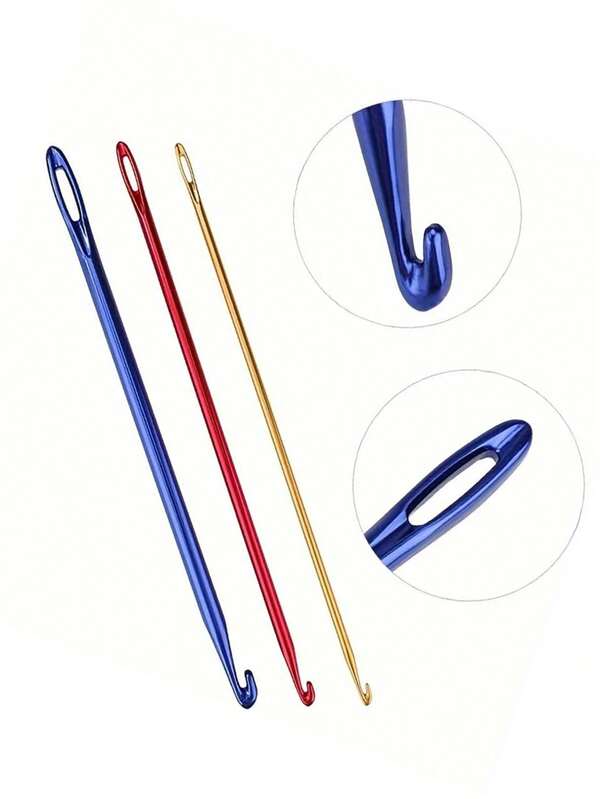 3pcs Afghan Tunisian Aluminum Crochet Hooks With Ergonomic Handles, Suitable For Crocheting, Knitting, Sewing, And Embroidery
