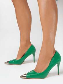 Tacones de aguja elegantes y fashionistas de color liso para uso diario - Verde - Ver 2