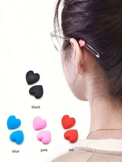 1 Pair Cute Heart Silicone Eyeglasses Retainer, Eyewear Ear Grip Ear Hooks Anti-Slip Holder Eyeglasses Stoppers Temple Tips For Women Glasses Accessories For Women