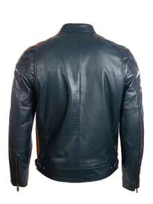 AVIATRIX Men's Real Leather Racing Biker Jacket CXUS - Navy Blue - View 4