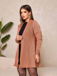 Women's Plain Knit Cardigan With Ribbed Detail Mid-Season Knitwear - Beis - Ver 1