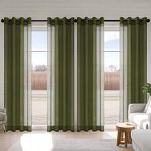 DWCN 4pcs Sheer Curtains Linen Look Semi Transparent Voile Grommet White Curtains For Living Dining Room - 軍綠色 - 查看 4
