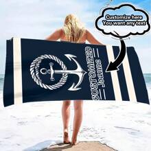1pc Personalized Name Beach Towel - Nautical Anchor & Rope Design, Super Absorbent & Quick Drying Swim Towel, Perfect For Beach, Swimming, Camping And Travel, Beach Essential | Nautical Theme | Polyester Towel, Beach Accessory Summer Holiday Bathroom Decor,Beach Mode On Beach Essentials