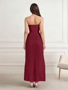 Elegant Sexy Ruched Waist Strapless Cocktail Dress, Party Gown - Burgundy - View 4