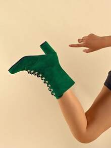 Bottes décontractées pour femmes, style simple et sexy, talon épais élégant avec lacets, bottes de cheville et bottes courtes pour usage extérieur