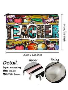 It Takes A Big Heart To Shape Little Minds Rainbow Pattern Cosmetic Bag, Teacher Travel Toiletry Organizer, Makeup Bags, Purse Pencil Pen Case, School Pencil Case, Stationery Supplies Bag, Teacher's Day Gift Graduation