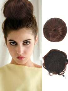 Synthetic Clip-On Hair Bun Elastic Band Straight Hair Black-Brown Chignon Extension Scrunchie Hairpiece For Women