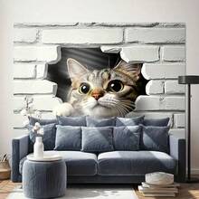 A Cute Probe Cat Background Cloth, Made Of Polyester, Suitable For Party Decoration, Portrait Photography, And Indoor Walls Flag Party Gift Home Decors Tapestry - Multicolor - View 8