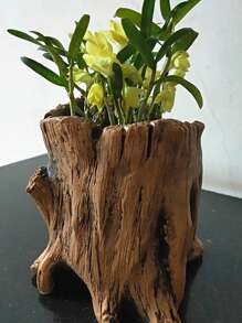 Maceta de cemento con diseño de tocón con estilo retro- El diseño de raíz rural es adecuado para plantas suculentas y plantas verdes, lo que puede iniciar una buena fortuna todo el año con un toque de vitalidad, y las macetas decorativas para interiores/exteriores están equipadas con agujeros de drenaje.