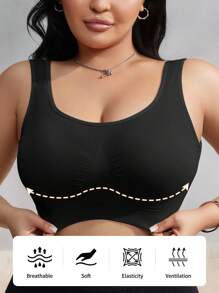 1pc Women Plus Size Hollow Back Breathable Wear-Anywhere Cropped Racerback Cami Tank Top, For Streetwear, Yoga, Running