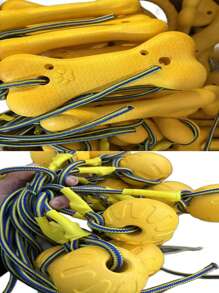 1pc Yellow Dog Chew Toy, Durable Multifunctional Bone Shaped EVA Material With Pull Rope Toy, Pet Ball Shaped Toy, Ball Shaped Toy With Pull Rope, Dog Chew Pull Ring Toy, Dog Toy, Ideal For Training, Retrieval And Swimming Activities; Perfect For Energetic Chewers