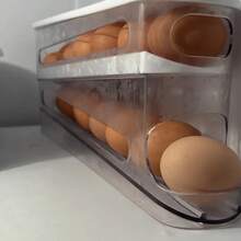 Automatic Egg Flipping Egg Rack, Two-Layer Refrigerator Door Egg Storage Box, Fresh-Keeping PP Material Kitchen Essential Space-Saving Container - White - View 1