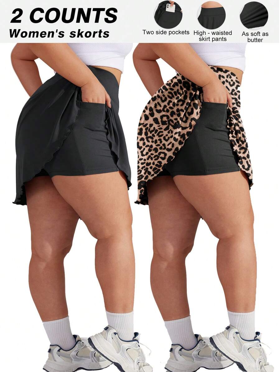 2 opakowania plus size damskie spódnice tenisowe plisowane sportowe spódnice z kieszeniami spodenki w panterkę spódnica golfowa z wysokim stanem do ćwiczeń