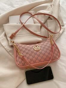 Túi đeo chéo vai thời trang mới năm 2025, chất liệu PU chống thấm nước, thiết kế in chữ M, trang trí dây xích kim loại. Thích hợp cho mua sắm, sử dụng hàng ngày, học sinh, phụ nữ trẻ và các cô gái công sở. Hoàn hảo cho văn phòng, trường đại học, công việc, kinh doanh, đi lại, hoạt động ngoài trời, du lịch và dã ngoại. - Hồng - Xem 4