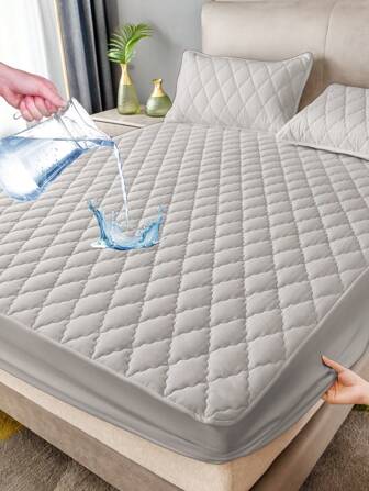 1件防水床笠，床上用品，床笠，床垫套，柔软舒适的卧室床上用品，纯色深口袋防水床罩，家居装饰，菱形压纹床笠，四季皆宜，适用于单人床/双人床/大号床，卧室、客房的理想之选