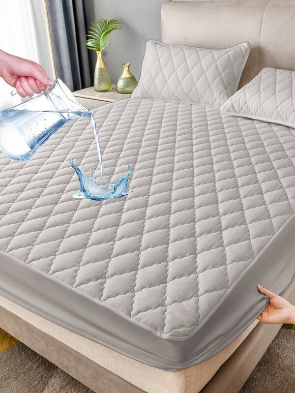 Lençol de elástico impermeável de 1 peça, roupa de cama, lençol de elástico, capa de colchão, protetor de colchão, roupa de cama macia e confortável para quarto, capa de cama impermeável com bolsos fundos de cor sólida, decoração para casa, capa de cama com padrão de losangos em relevo, adequada para todas as estações, para tamanhos de cama de solteiro/solteiro/completo, ideal para quarto, quarto de hóspedes, para o Ramadã, Páscoa, para presente de Dia das Mães, presente de Natal perfeito