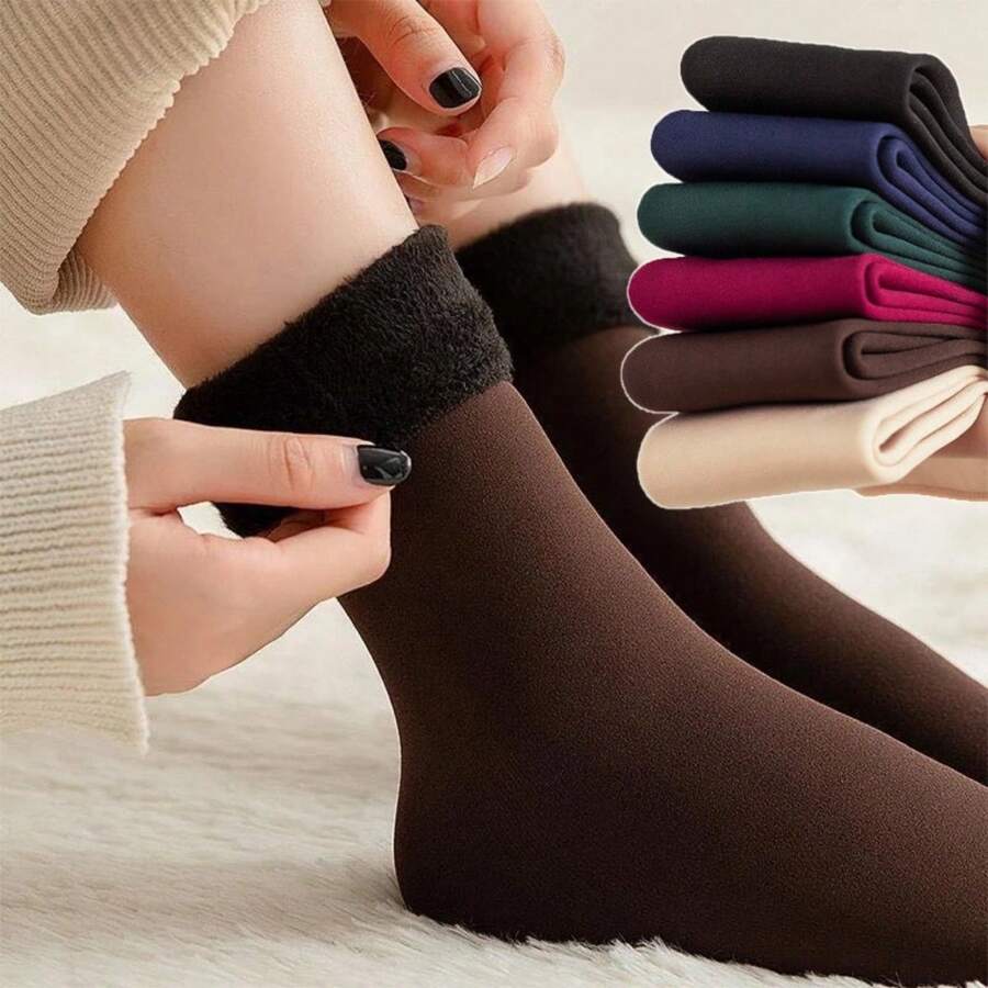 Kit 03 Meias Grossas De Lã Térmicas Flexíveis Coloridas Femininas De Inverno Lisa