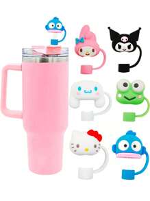 Sanrio 1 pezzo Coperchi per cannucce in PVC di Hello Kitty e Kuromi di Sanrio - Dispenser di cannucce da bere riutilizzabili con motivi cartoni animati e coperchi per bicchieri