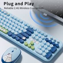 MOFII Ergonomic 2.4G Plug And Play Wireless Keyboard Mouse Combo 104 Keys Cute Cat Keyboard Coloful Retro Round Keycaps Keyboard With Silent Mouse For Win7/8/10/XP