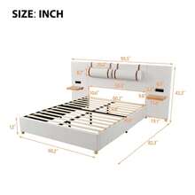 Queen Size Platform Bed , Upholstered Platform Bed With 2 Bedside Pillows And Storage Side Shelves, Velvet Bed Frame With Big Headboard,Beige - 大號-米色 - 查看 4