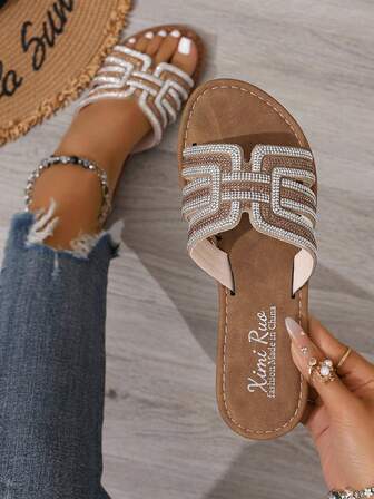 Sandalias planas informales tipo chanclas para mujeres, zapatillas romanas trenzadas de verano con puntera abierta, aptas para vestidos, playas y atuendos diarios, color marrón
