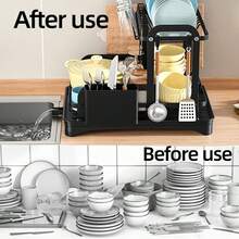 1pc Bowl And Dish Storage Rack, Kitchen Storage Rack, Narrow Small Household Bowl And Dish Drain Rack, Multifunctional Bowl And Chopstick Storage Box - Black - View 7