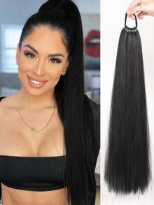 24英寸长直发合成纤维马尾假发,多功能弹力带,优雅黑色假发,天然柔软纤维,适合各种肤色 - 彩色 - 查看 13