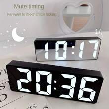 Modern LED Digital Alarm Clock With Temperature Display, Adjustable Brightness, 12/24H Format, Rectangular Black Design, Suitable For Bedroom Or Home Office Decor (Batteries Not Included), Living Room Clock Home Decor Back To School Room Decor School Supplies