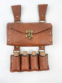 1 Piece Of PU Leather Medieval Knight Belt Pouch Bag With 4 Glass Magic Bottle Viking, Renaissance Faire LARP, Steampunk Witch Vampire Cosplay Costumes Prop Role-Playing Carnival Parties (Without Waist Belt) Halloween