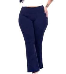 Flare Leggings Plus Size Bell Bottom Thick Ballerina Zero Transparency High Waist - Azul Marino - Ver 1