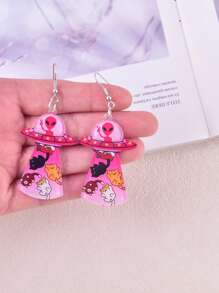 1 Pair Cute Alien/UFO/Cow Spaceship/Cat Spaceship Shaped Dangle Earrings, Party Jewelry Decor For Women