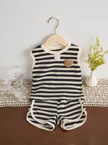 2 pièces Ensemble débardeur et short pour bébé en été, vêtements décontractés mignons pour tout-petits garçons et filles, légers