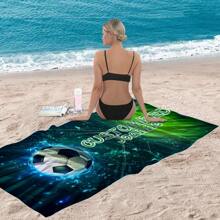 1pc Customizable Football Beach Towel - Super Absorbent, Quick Dry Extra Soft Microfiber, Ideal For Swimming, Camping And Travel - Modern Design, Machine Washable Summer Holiday Bathroom Decor,Beach Mode On Beach Essentials