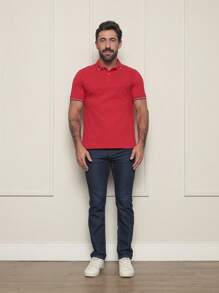 Camisa Polo Masculina Sky Surf Manga Curta Lisa Gola com Botão Camiseta Vermelha