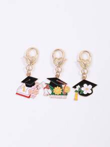1pc Cherry Blossoms And Sunflowers Graduation Season Keychain Enamel Doctoral Hat Metal Key Ring For Women Girl Bag Backpack Hanging Key Chains DIY Gifts