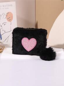 Cute Plush Coin Purse, Heart Embroidered Zipper Wallet, Short Purse Clutch, Heart-Shaped Card Holder Keychain, Best Gift For Girls - Multicolor - View 11