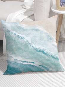2 Pcs Wave Pattern Cushion Covers, Blue Wave Marble Textured Pillow Shams, Vacation Style Polyester Single-Sided Printing Hidden Zipper Pillow Cases, Without Pillow Inserts, Home Decor, Suitable For Summer Party, Pool Decoration, Bedroom, Living Room, Dorm, College Bedding, 45x45cm