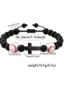 1 pieza Pulsera con cuentas con diseño de béisbol y tarjeta de bendición, pulsera con dije de cruz